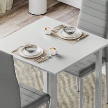 Dining Table And Chairs Set 2 Square Dining Table With 2 Faux Leather Chairs For Dining Room Kitchen Home - Grey - View 2