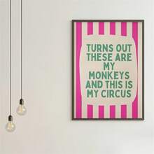 1 件，无框架，原来这些是我的猴子明亮的粉红色和奶油色条纹与青色，有趣的帆布画墙面装饰，家庭卧室厨房客厅浴室，酒店咖啡厅办公室房间装饰艺术品帆布墙艺术海报 - 彩色 - 查看 5