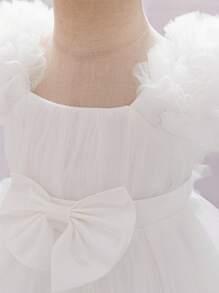 Baby Girls Bowknot Tulle Party Dress, Suitable For Birthday, Wedding, Flower Girl