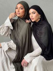 1pc Solid Color Double Needle Edged Super Oversized Lightweight Soft Modal Hijab Shawl Scarf For Dress - Multicolor - View 8