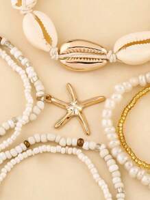 7 Pieces/Set Bohemian Beach Ocean Holiday Style Colorful Rice Beads Shell Starfish Decorative Bracelet Set Suitable For Women's Summer Daily Wear