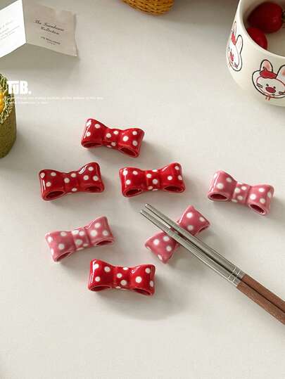 Ceramic Cute Bowknot Knife, Fork And Spoon Holder, Polka Dot Butterfly Ceramic Pen Holder, Ceramic Tableware Storage Rack, Creative Home Chopstick Rest