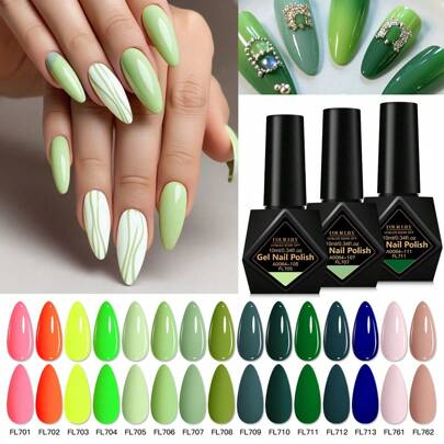 FOUR LILY 10ml Green Gel Nail Polish Series - Spring Summer Nail Polish Gel, Soak Off UV Gel Manicure DIY Home Salon Nail Art