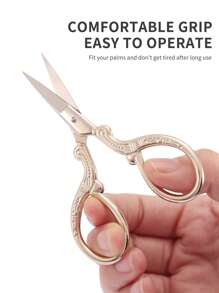 1pc Stainless Steel Gold Straight Tip Precision Scissors, Multipurpose Vintage Beauty Embroidery Trimming Scissors Suitable For Facial Hair, Eyebrow, Eyelash, Mustache, Nose - Perfect For Home, Travel And Outdoor Use,Makeup,Cheap,Room Decor,Vanity,Travel,Bedroom,Makeup Accessories