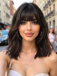 自然短卷人造假髮帶劉海 - 間色 - 查看 2