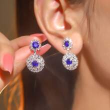 Europe And The United States Exaggerated Retro Palace Gorgeous Purple Double Round CZ Women's Crystal Earrings 1 Pair