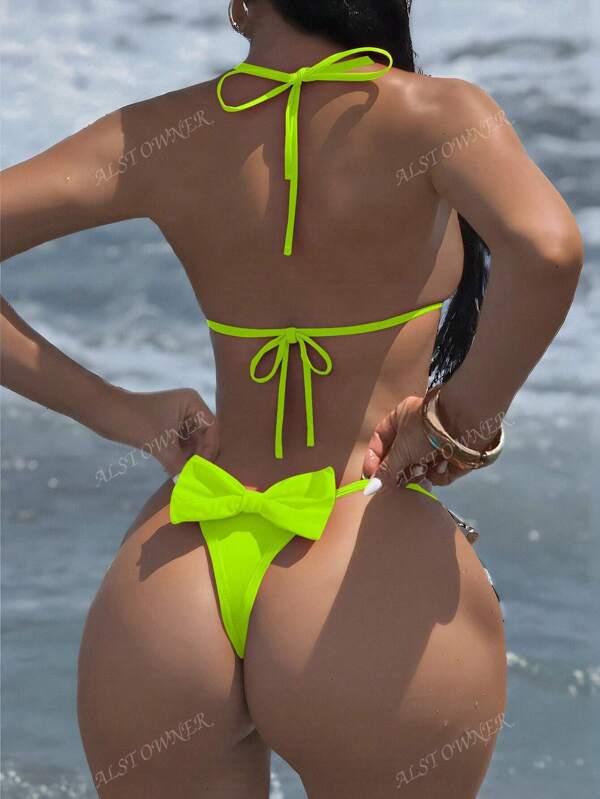 Costume de baie Sporty Spice pentru zilele de vară de la piscină la plajă, bikini simplu, sexy, cu fundă mare, model de plajă