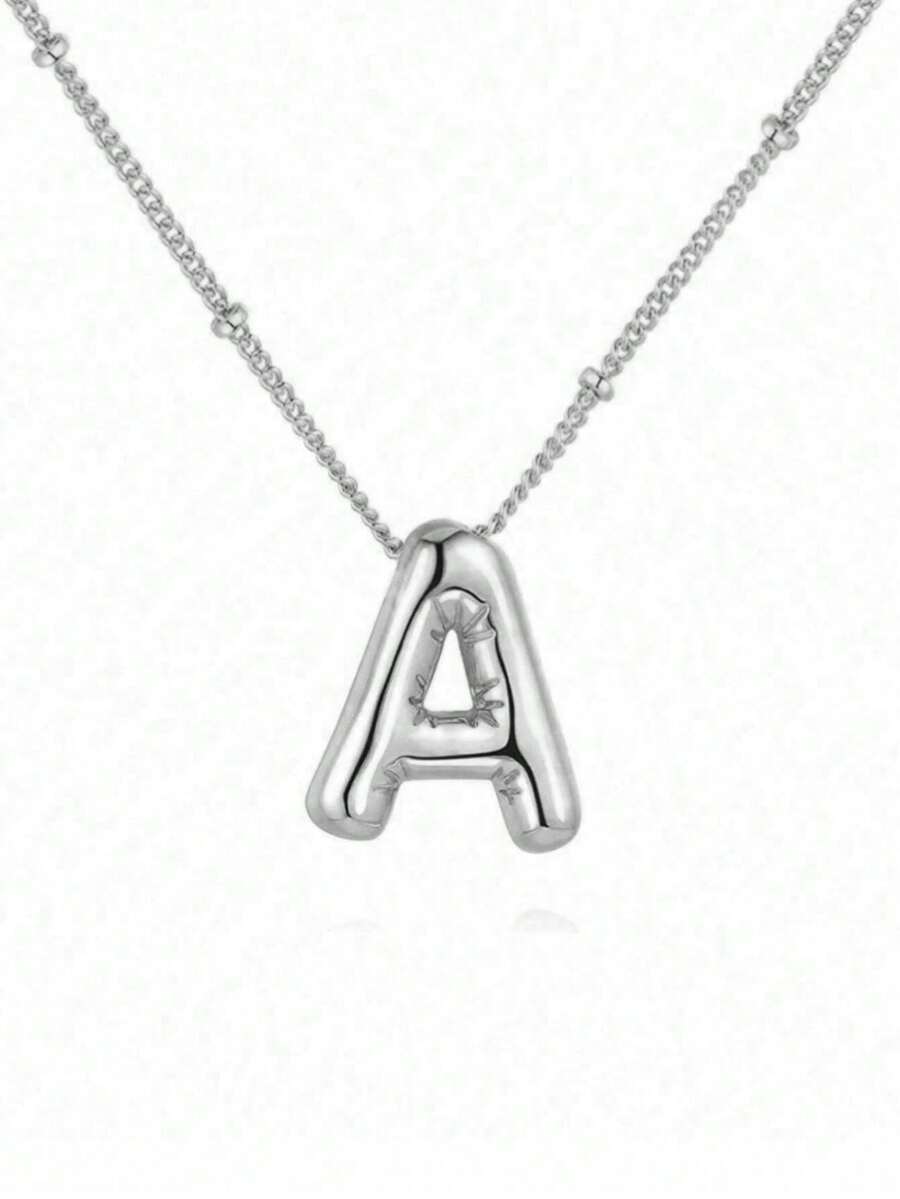 不锈钢和铜质粗体字母气球吊坠项链，女士珠宝 - 銀色 - 查看 1