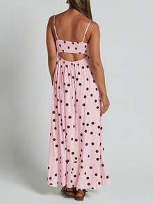 Womens Summer Spaghetti Straps Long Dress Backless Sleeveless Casual Flowy Cut-Out Party Beach Dress Sundress - Hồng - Xem 4
