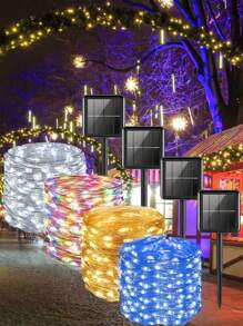 1 pièce 50/100/200/300 LED Guirlande solaire de fées d'extérieur, 8 modes de fil de cuivre LED, guirlande lumineuse de décoration de jardin pour fête