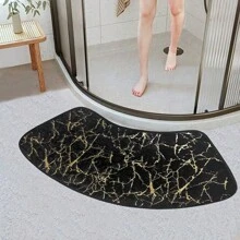 1pc Gold Heat-Transfer Rabbit Fur Style Curved Corner Anti-Slip Mat, Soft Anti-Slip Quick-Dry Bath Mat Suitable For Shower, Bathtub And Sink Area Home Bathroom Decor Carpet