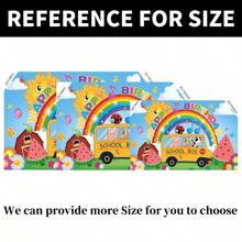1pc Happy Birthday Party Backdrop Banner With Cartoon Watermelon, Rainbow, Farm Animals, School Bus Background, Suitable For Birthday Party, Cake Table, Photo Booth, Theme Party Decor, Gift