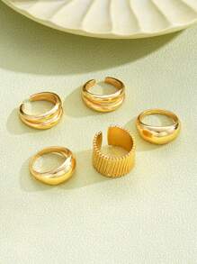 8pcs/6pcs/5pcs Simple Metal Chunky Jewelry Ring Set, Vintage Coin Style Rings For Women, Suitable For Beach, Dating, Daily Casual, Party Accessories