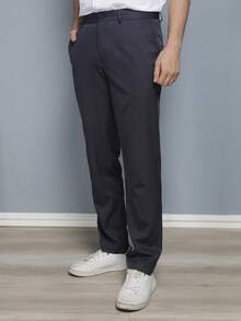 Men's Solid Color Business Suit Pants With Spandex - 藏蓝色 - 查看 6