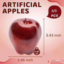6/9 件装仿真苹果逼真假红苹果，适用于家居装饰、餐桌中心装饰和家庭厨房餐桌篮子装饰