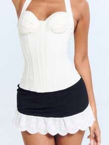 Women Sexy Skirt Ruched Bodycon Double Layer Club Skirt Lettuce Trim Skirt Office Skirt Mini Skirt - 白色 - 查看 8