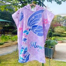 1 件儿童/女孩连帽斗篷毛巾，速干超细纤维沙滩裹袍，美人鱼/渐变色/独角兽/火烈鸟设计