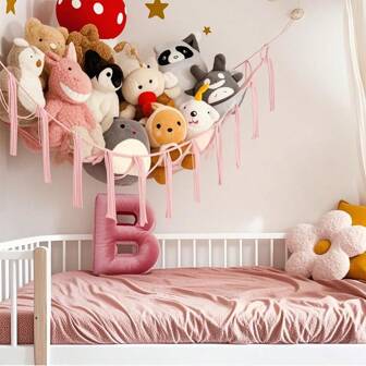 1 件装波西米亚手工编织毛绒动物网或吊床，编织玩具吊床毛绒玩具收纳吊床角落挂网波西米亚儿童房收纳架适用于游戏室