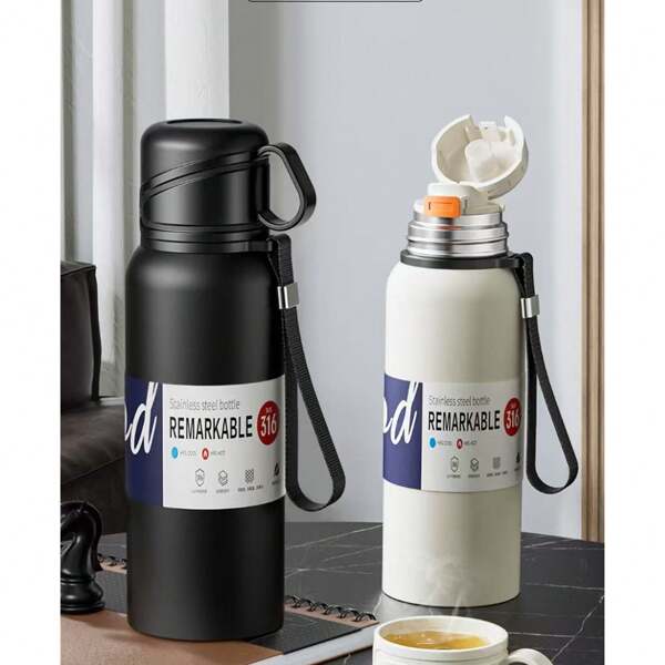 1PC/2pcs Large Capacity Double Lid Insulated Cup, Men's And Women's Water Kettle, Stainless Steel Tea Separation, Portable Car Outdoor Tea Cup Back To School
