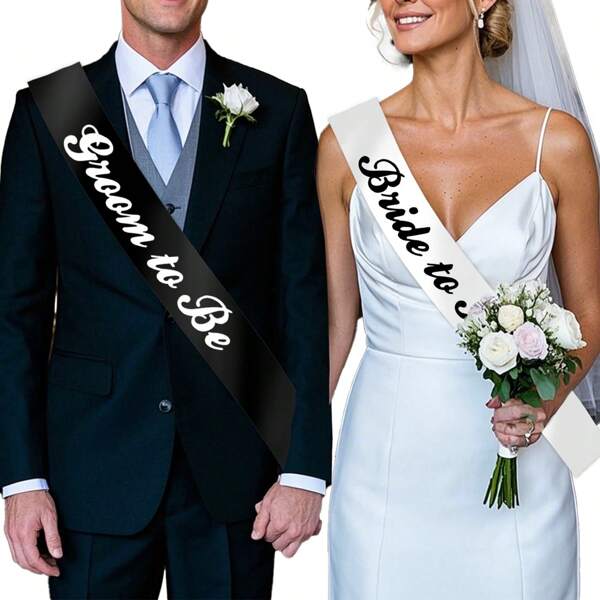 Bride To Be And Groom To Be Sash, Black & White Bachelorette & Bachelor Sashes For Bridal Shower Wedding Hen Party Decorations Lucky Mr & Future Mrs Engagement Gifts (White And Black)