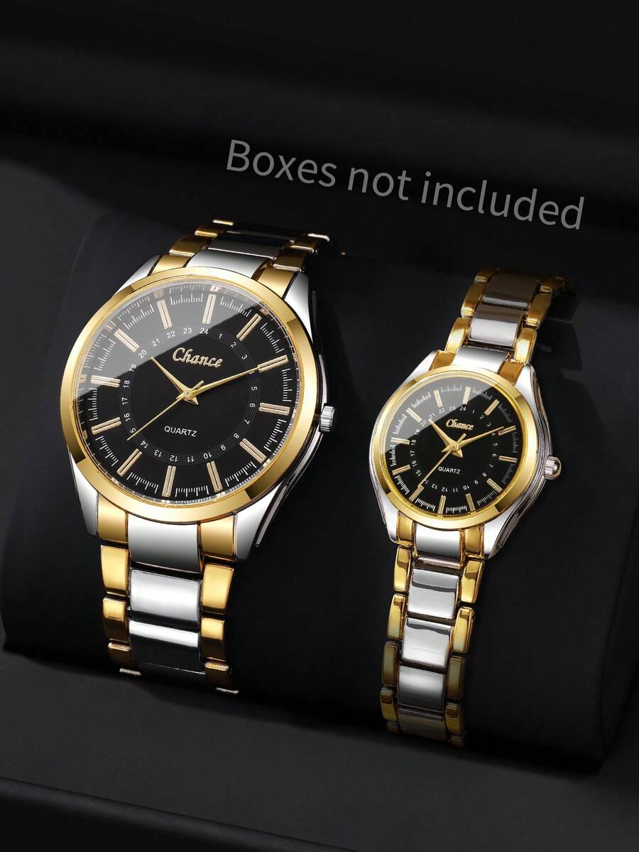 2pcs Classic Elegant Minimalist Scale Dial Quartz Wristwatches, Fashion Couple Watches, No Watch Box Included