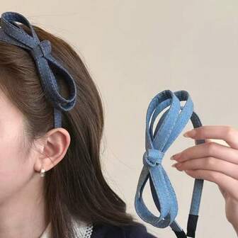 2025新款时尚女士蝴蝶结牛仔发带，百搭时尚头带配饰，发带，发箍