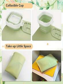 1 Set 20x16 Inch Silicone Canvas With Water Cup, Art Craft Mat Includes 10 Paint Brushes, Green, Pink, Blue - Multicolor - View 6