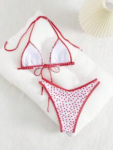 PEPPERMOLLY Women's Printed Triangle Bikini Set, Summer Beach Swimming Suit Vacation - Red - View 4