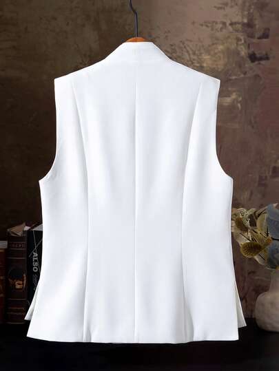 V领无袖新款中国风西装背心，春夏休闲马甲短款上衣，刺绣凤凰图案，侧开衩，优雅女士休闲/日常/办公/工作场合穿搭