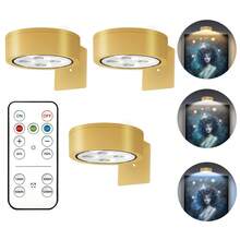 3入組電池式畫燈，無線LED畫燈，帶遙控器調光和計時器，3種照明模式，適用於相框藝術創作人像壁飾燈（金色）