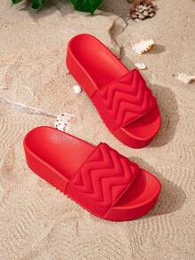 New Summer Women's Casual Fashion Thick-Soled Wedge Heel Red Wave Patterned Outdoor Beach Comfortable Sandals - Red - View 2