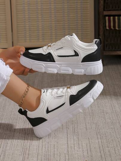 Women's White Shoes, Sneakers Casual Shoes, Thick Sole Shoes, Non-Slip Platform Leather Upper Student Shoes