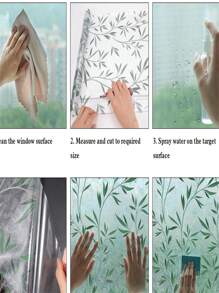 Película para ventana de cristal esmerilado 3D en estilo de vidrieras, con hojas verdes y arcoíris. Película antiestática para puertas de cristal, parasol, control de calor y rayos UV para hogar y oficina