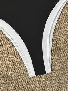 女士纯色吊带收腹连体泳衣，女士夏季沙滩派对装，2026 女士连体泳衣度假黑色 - 黑色 - 查看 5