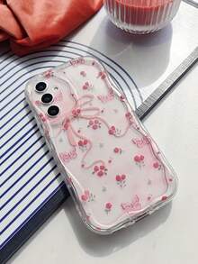 Funda protectora para teléfono con impresión brillante de ola de crema con diseños de flor, mariposa y lazo, resistente a golpes, compatible con iPhone, Galaxy, Redmi, resistente al agua y a caídas, anti-arañazos - Multicolor - Ver 1