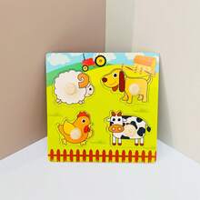 1pc Cartoon Wooden Jigsaw Puzzle Toy, Shape Matching Board, 3D Jigsaw Cognitive Game, Fruits, Animals, Vehicles Patterns, Colors Bright, Montessori Educational Toys, For Preschooler, Students, Teacher Supplies - Apricot - View 17