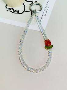 1pc Beaded Wristlet Crystal Tulip Phone Lanyard, Bracelet Style Hanging Chain, Bag Charm