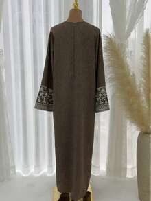 女士迪拜中东土耳其迪拜刺绣优雅长袍Abaya，朴素