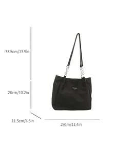 Spring New Fashion Simple Solid Color PU Tote Bag For Women, Large Capacity - Black - View 6