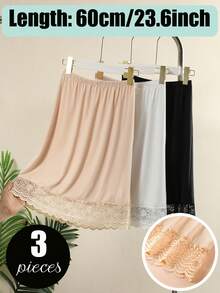 3 Pieces/2 Pieces Solid Color Length 35.4 Inches/31.5 Inches/27.6 Inches/23.6 Inches Multi Color Multi Specification Medium Long Lace Lace Lace Design Anti Glare Soft Anti-Static Inner Lining Half Waist Skirt Underskirt A-Line Hip Wrap Skirt, Suitable For Wearing In Spring, Summer And Autumn, Can Be Paired With Long Skirt To Prevent Glare. - Multicolor - View 4