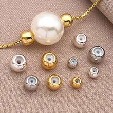 10/15/20 件真 18K 镀金硅胶滑珠黄铜橡胶珠 3/4/5 毫米黄铜塞珠可调节圆珠定位隔珠适用于 DIY 珠宝手链项链制作