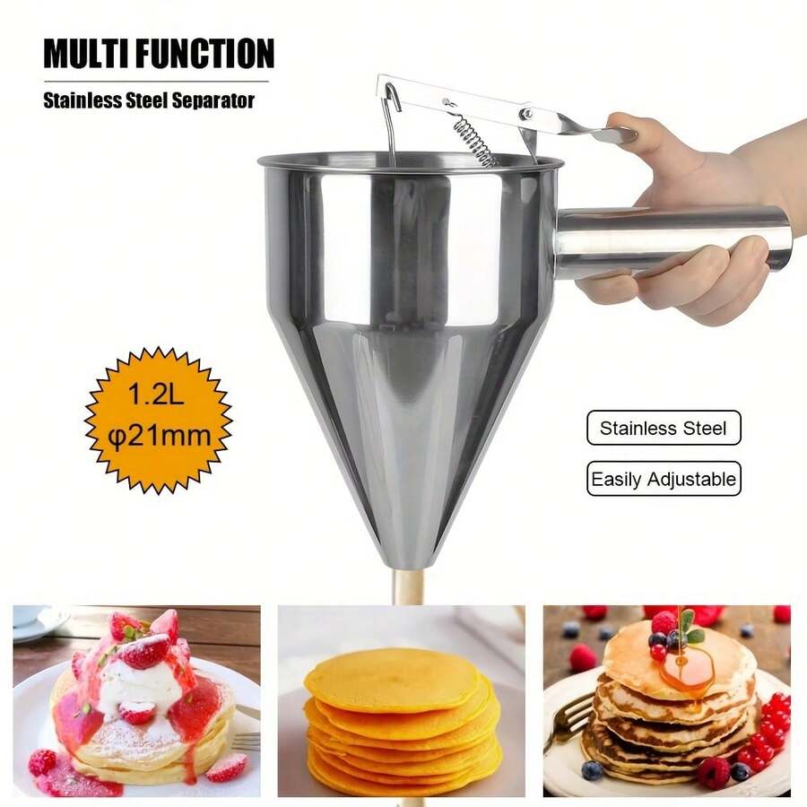 1pc Multi-Caliber Stainless Steel Batter Funnel With Stand - Perfect For Pancake, Cupcakes, And Baking - Kitchen Gadgets - Multicolor - View 1