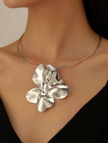 1pc Women's Punk Style Pleated Pendant Choker Necklace, Fashionable Accessory For Music Festivals, Gatherings, Parties And Daily Wear - Silver - View 4
