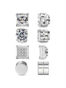 4 Pairs Stainless Steel Magnetic Stud Earrings, Fashion Cubic Zirconia Magnetic Non-Piercing Ear Clip For Men, Non-Piercing Puncture,Gold EarringsA Variety Of Styles, Free To Match Nostril Jewelry, Gifts For Friends Valentine's , Mom,Mother, Mother's Day, Gifts