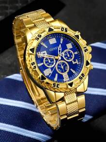 4-Piece Luxury Men's Watch Set, Cool And Handsome Style, Round Alloy Case, High-End Texture, Suitable For Business And Casual Wear