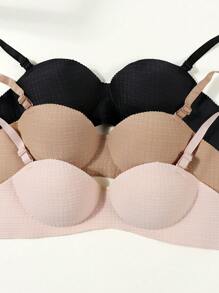 3PCS Girls Teen Solid Color Cute Seamless Underwear Push Up Bras