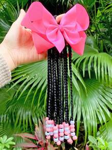 SprBuds 1pc Kids Braided Ponytail Hair Extension, Girls Ponytail With Beads Braids Hair Extension Detachable Synthetic Hairpieces With Bows Protective Easy Hairstyle For Girl Children Gift (Box-9inch) - Natural Black - View 18