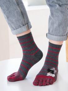 1/2/3/5 pares de calcetines separadores de dedos de los pies con diseño de rayas y gatos de colores, divertidos y lindos para mujer