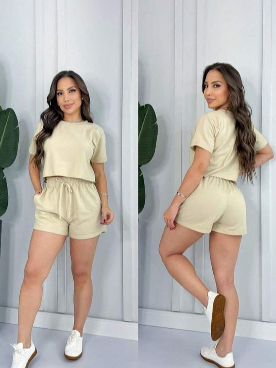 Women's Sweatshirt Set: High-Waisted Shorts And Cropped Top Sweatshirt 2024 - 黃色 - 查看 1