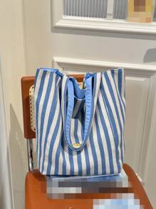 1 Bolso de hombro de diseño de doble cara con estilo de Doncella, bolso grande para niños, bolso de estudiante de gran capacidad, bolsa de tutoría, bolsa de almacenamiento, bolsa casual portátil, adecuada para compras, fiestas, vacaciones, eventos festivos, entretenimiento y otras ocasiones. Decoración con parche de letra y rayas de contraste de color, un regalo perfecto para chicas jóvenes, estudiantes adolescentes, etc.